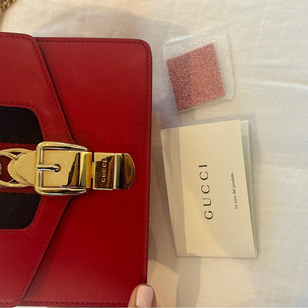 Gucci Red Leather Mini Web Chain Sylvie Shoulder Bag - Picture 8 of 10